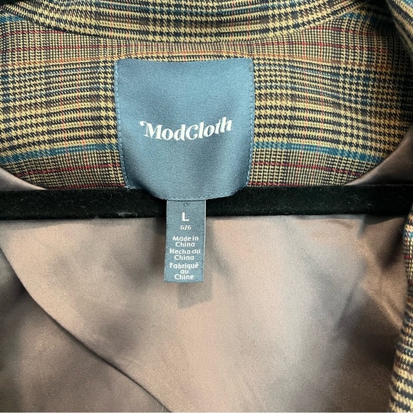 ModCloth Single Button Brown Plaid Blazer Size Large - Picture 6 of 11